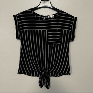 Monteau Black and White Tie Front Blouse